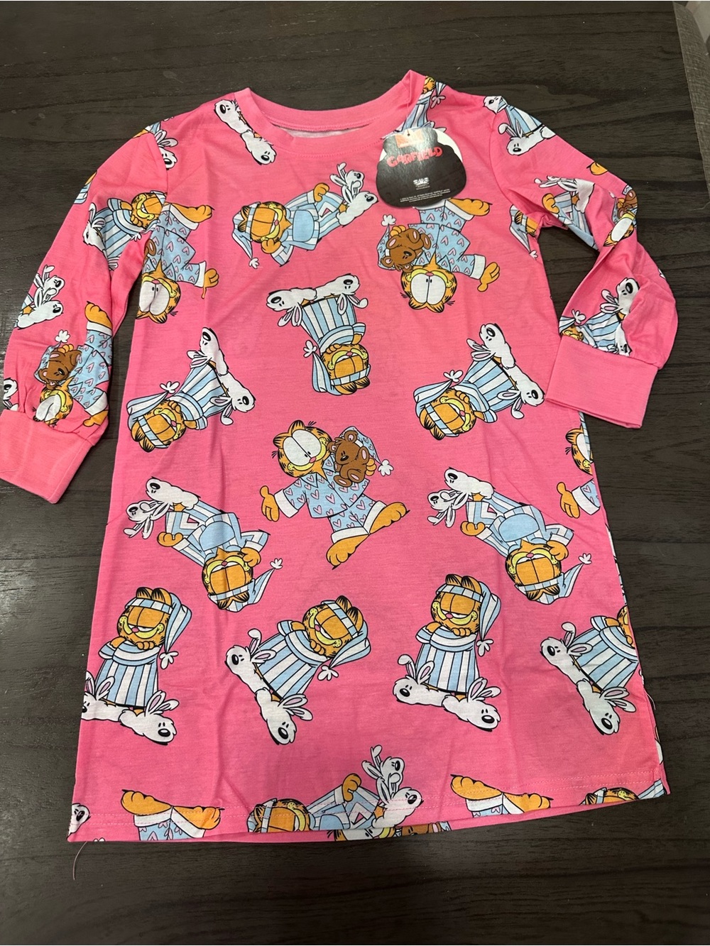Garfield Pink Long Sleeve Flame Resistant Graphic Print Nightgown Girls size 6